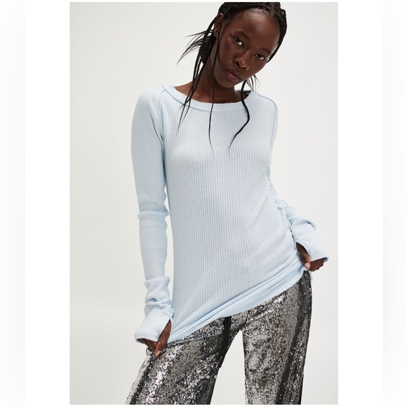 NWT Free People Honey B Crew Thermal Small Ballad Blue We the Free New $68 ret - Picture 1 of 6